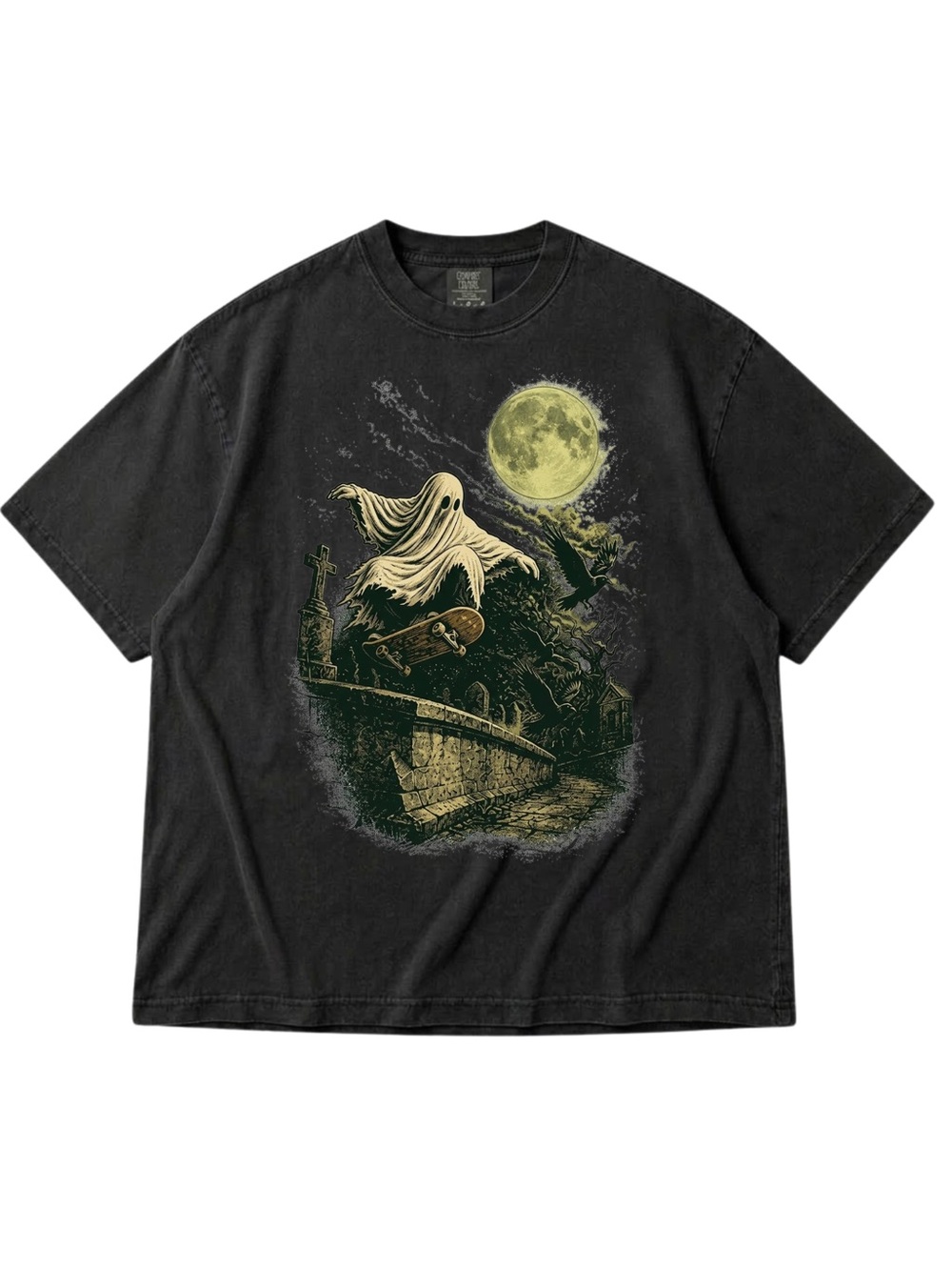 Comfort Colors Black Short Sleeve Tee with Ghost Skate Graphic